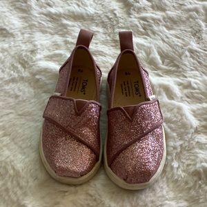 Toms pink glitter toddler shoes